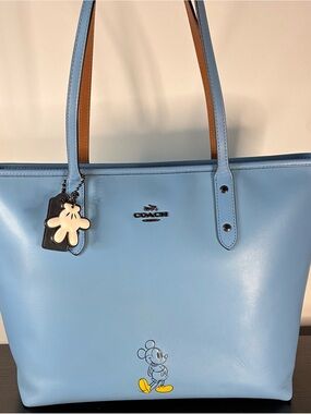 Disney X Coach Mickey Blue Calf Leather City Tote